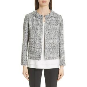 Lafayette 148 New York Kennedy Tweed Gray/White/Black Open Blazer